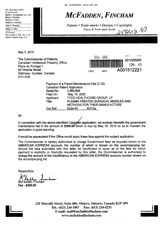 Document de brevet canadien 2460899. Taxes 20100505. Image 1 de 1