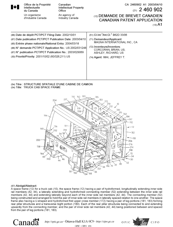 Document de brevet canadien 2460902. Page couverture 20040518. Image 1 de 1