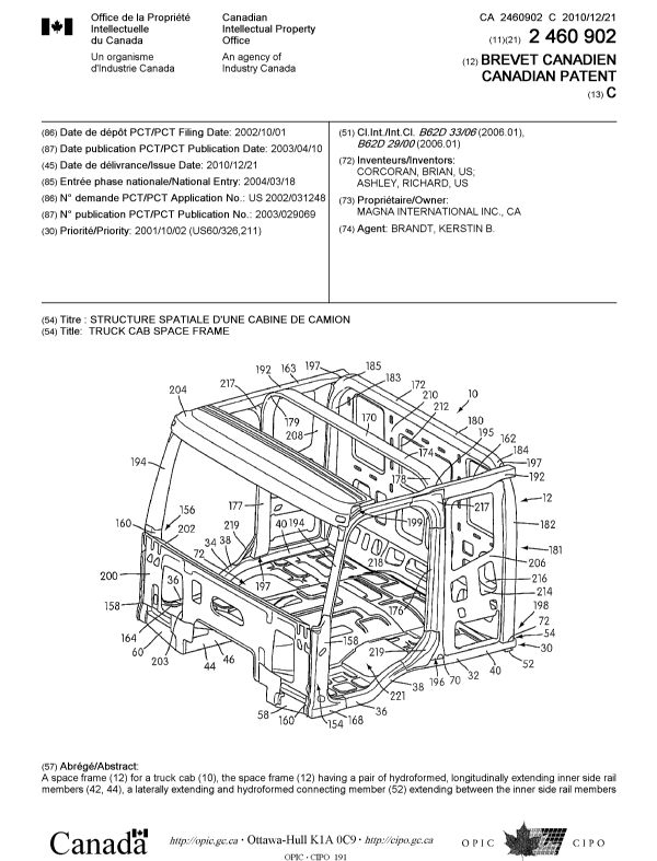 Document de brevet canadien 2460902. Page couverture 20101201. Image 1 de 2