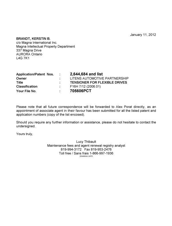 Document de brevet canadien 2460902. Correspondance 20120111. Image 1 de 1