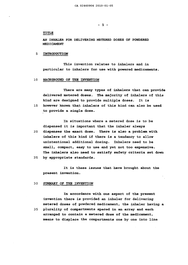 Document de brevet canadien 2460904. Description 20100105. Image 1 de 18