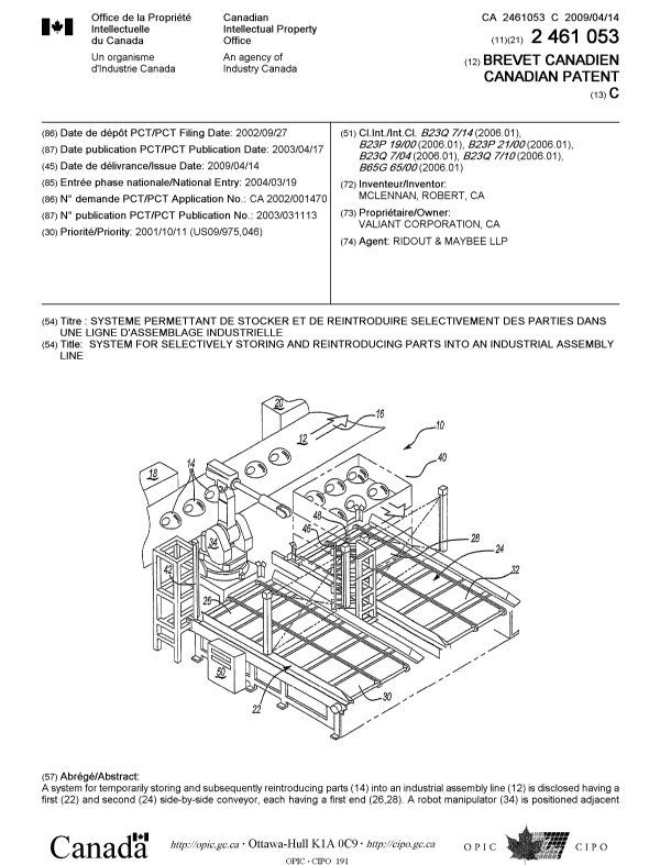 Document de brevet canadien 2461053. Page couverture 20090331. Image 1 de 2