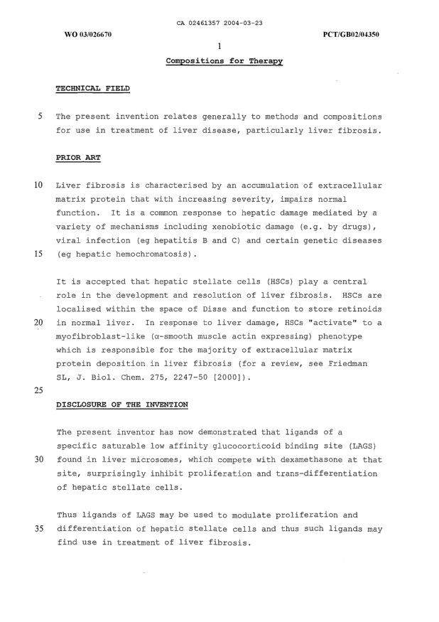 Document de brevet canadien 2461357. Description 20040323. Image 1 de 32