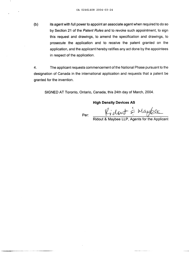 Document de brevet canadien 2461408. Cession 20040324. Image 3 de 3