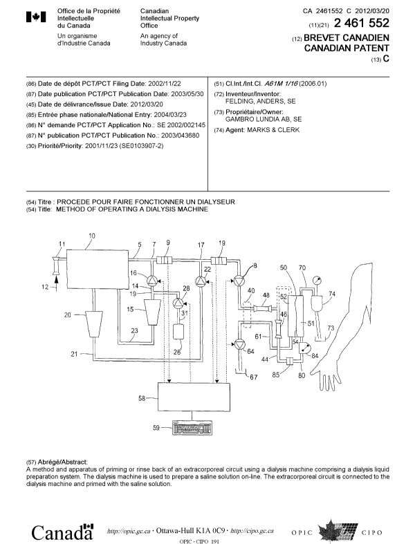 Canadian Patent Document 2461552. Cover Page 20120221. Image 1 of 1