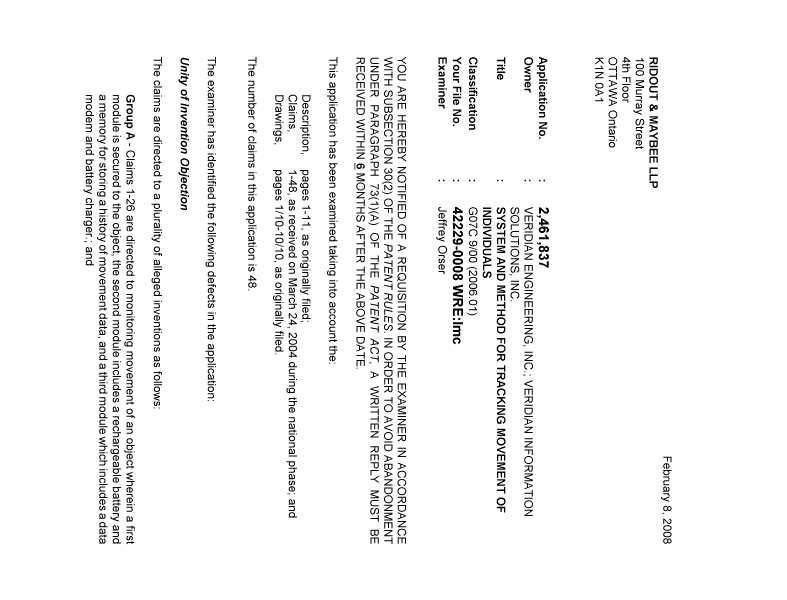 Canadian Patent Document 2461837. Prosecution-Amendment 20080208. Image 1 of 2