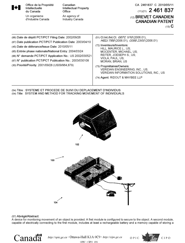 Document de brevet canadien 2461837. Page couverture 20100416. Image 1 de 2