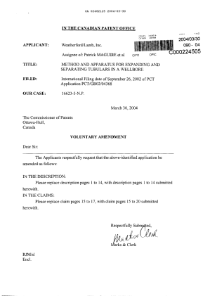 Canadian Patent Document 2462115. Prosecution-Amendment 20040330. Image 1 of 21