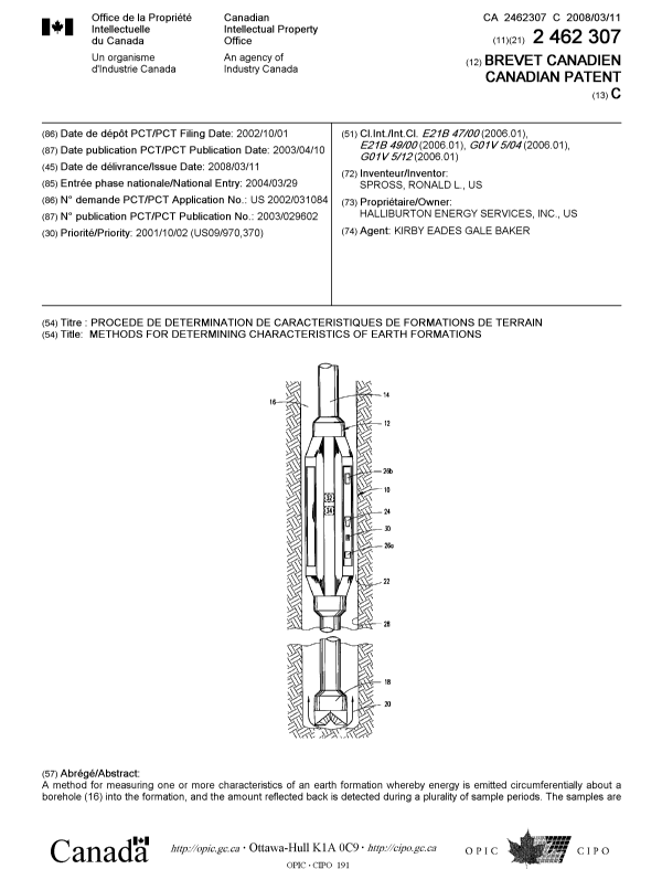 Document de brevet canadien 2462307. Page couverture 20080212. Image 1 de 2