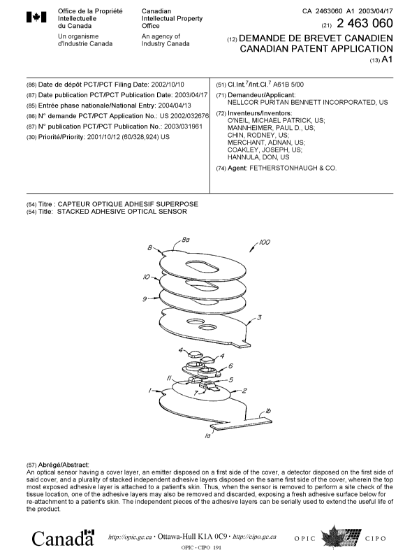 Canadian Patent Document 2463060. Cover Page 20031211. Image 1 of 1