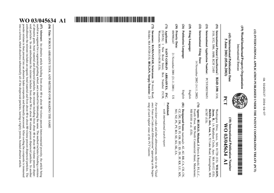 Document de brevet canadien 2463137. Abrégé 20040407. Image 1 de 1