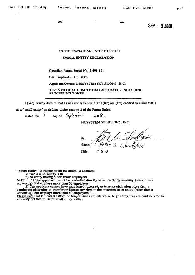 Canadian Patent Document 2463263. Fees 20080910. Image 2 of 2