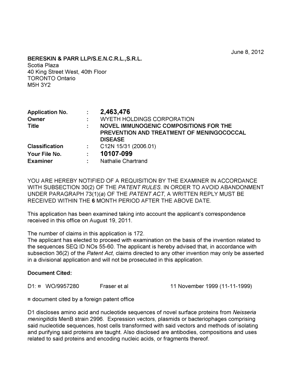 Canadian Patent Document 2463476. Prosecution-Amendment 20120608. Image 1 of 5
