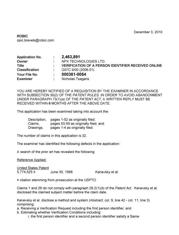 Canadian Patent Document 2463891. Prosecution-Amendment 20101203. Image 1 of 2