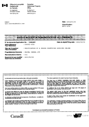 Canadian Patent Document 2463891. Correspondence 20120110. Image 1 of 1