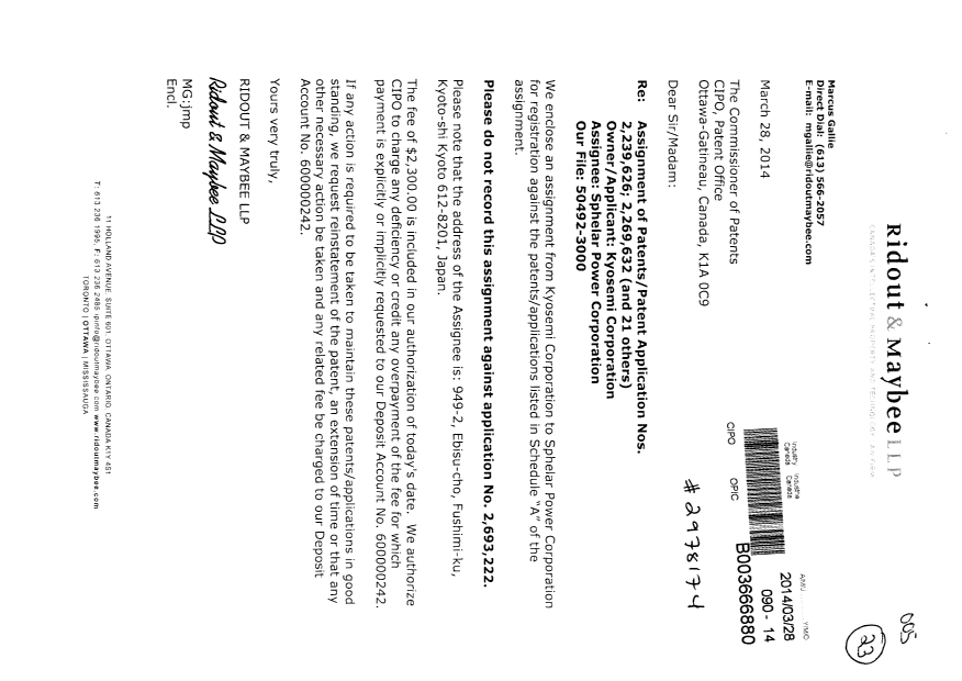 Document de brevet canadien 2463981. Cession 20140328. Image 1 de 3