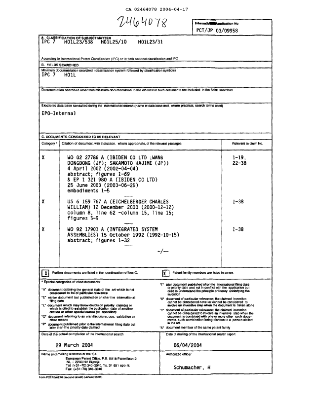 Canadian Patent Document 2464078. PCT 20040417. Image 1 of 3