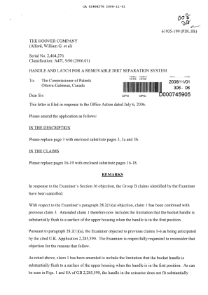 Canadian Patent Document 2464276. Prosecution-Amendment 20061101. Image 1 of 8