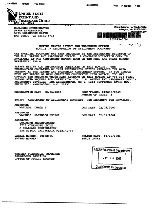 Canadian Patent Document 2464802. Assignment 20050422. Image 2 of 5
