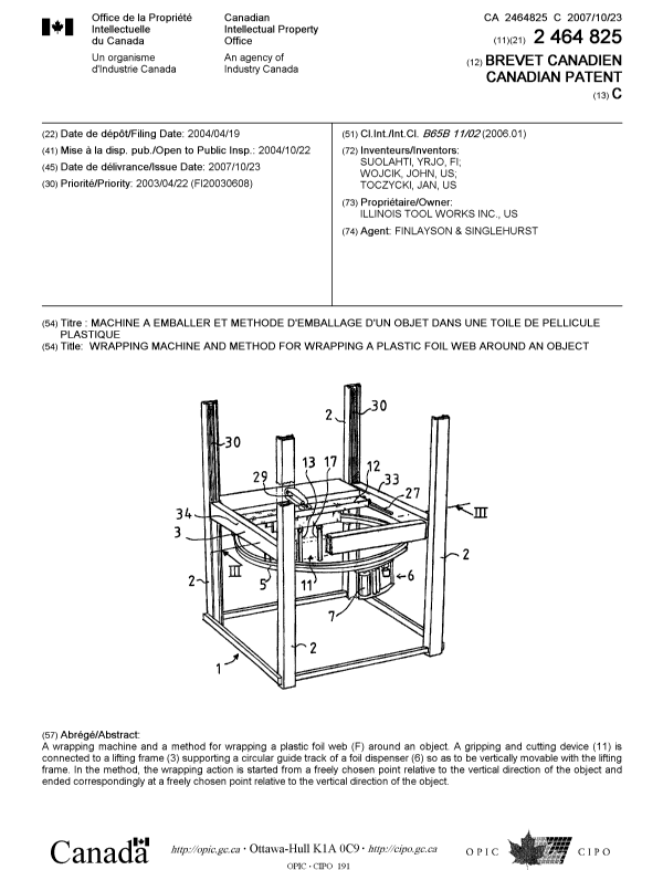 Canadian Patent Document 2464825. Cover Page 20071002. Image 1 of 1
