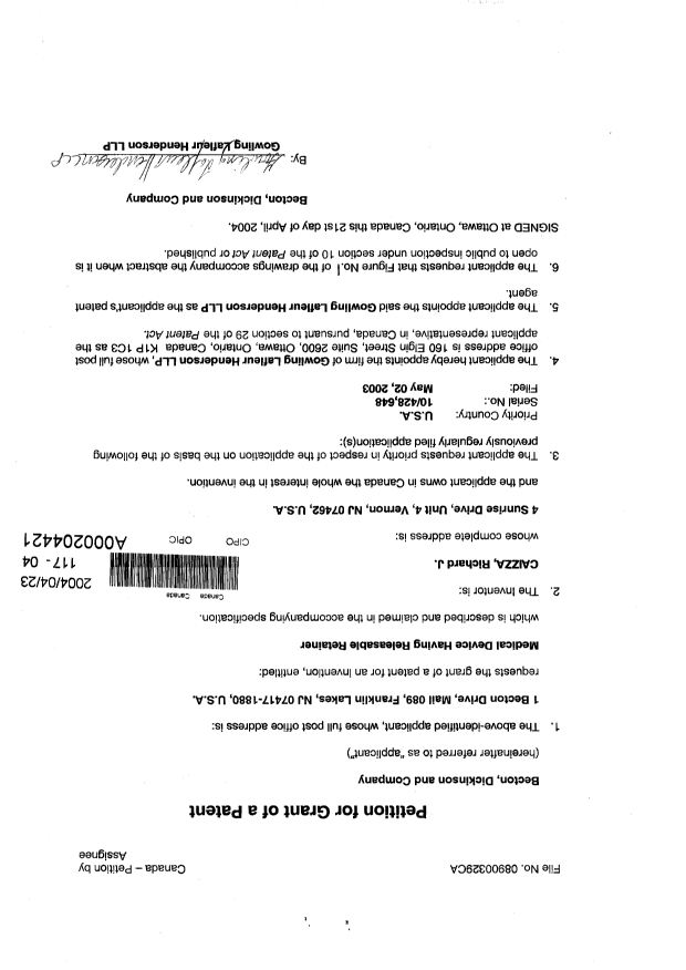 Canadian Patent Document 2464854. Assignment 20031223. Image 2 of 2