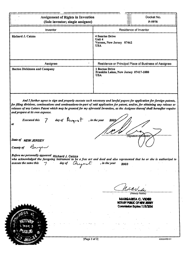 Canadian Patent Document 2464854. Assignment 20041229. Image 7 of 7