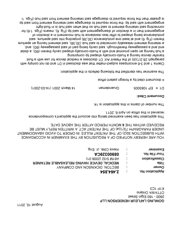 Canadian Patent Document 2464854. Prosecution-Amendment 20101210. Image 1 of 2
