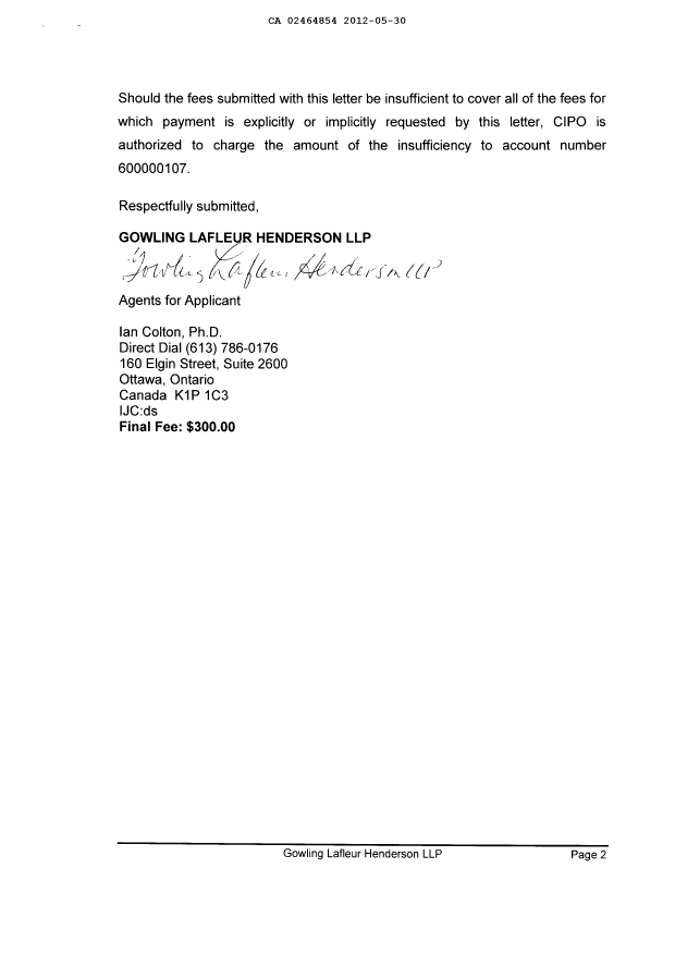 Canadian Patent Document 2464854. Correspondence 20111230. Image 2 of 2