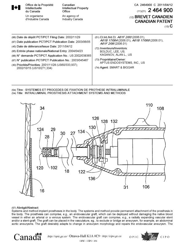 Document de brevet canadien 2464900. Page couverture 20110316. Image 1 de 2