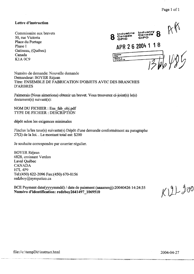 Canadian Patent Document 2464968. Assignment 20040426. Image 1 of 2