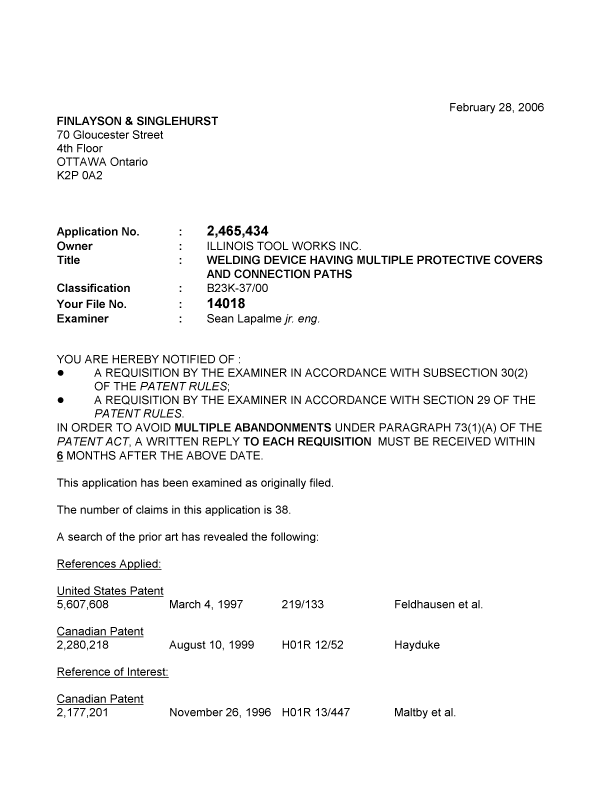 Canadian Patent Document 2465434. Prosecution-Amendment 20060228. Image 1 of 3