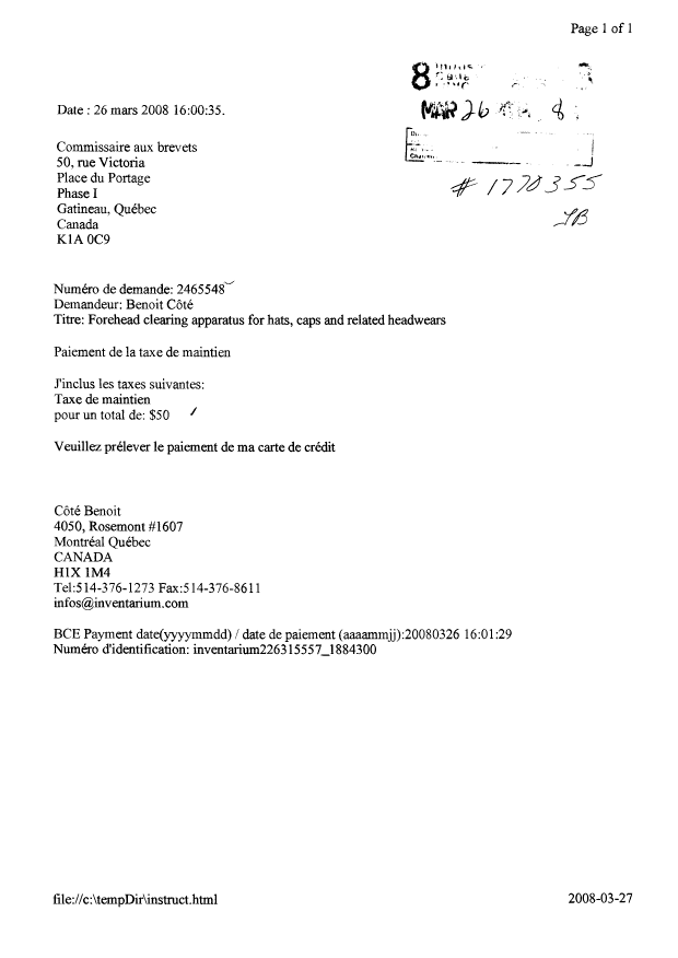 Document de brevet canadien 2465548. Taxes 20071226. Image 1 de 1