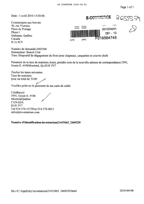 Canadian Patent Document 2465548. Fees 20100401. Image 1 of 1