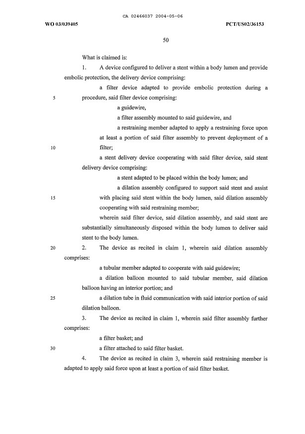 Document de brevet canadien 2466037. Revendications 20040506. Image 1 de 4