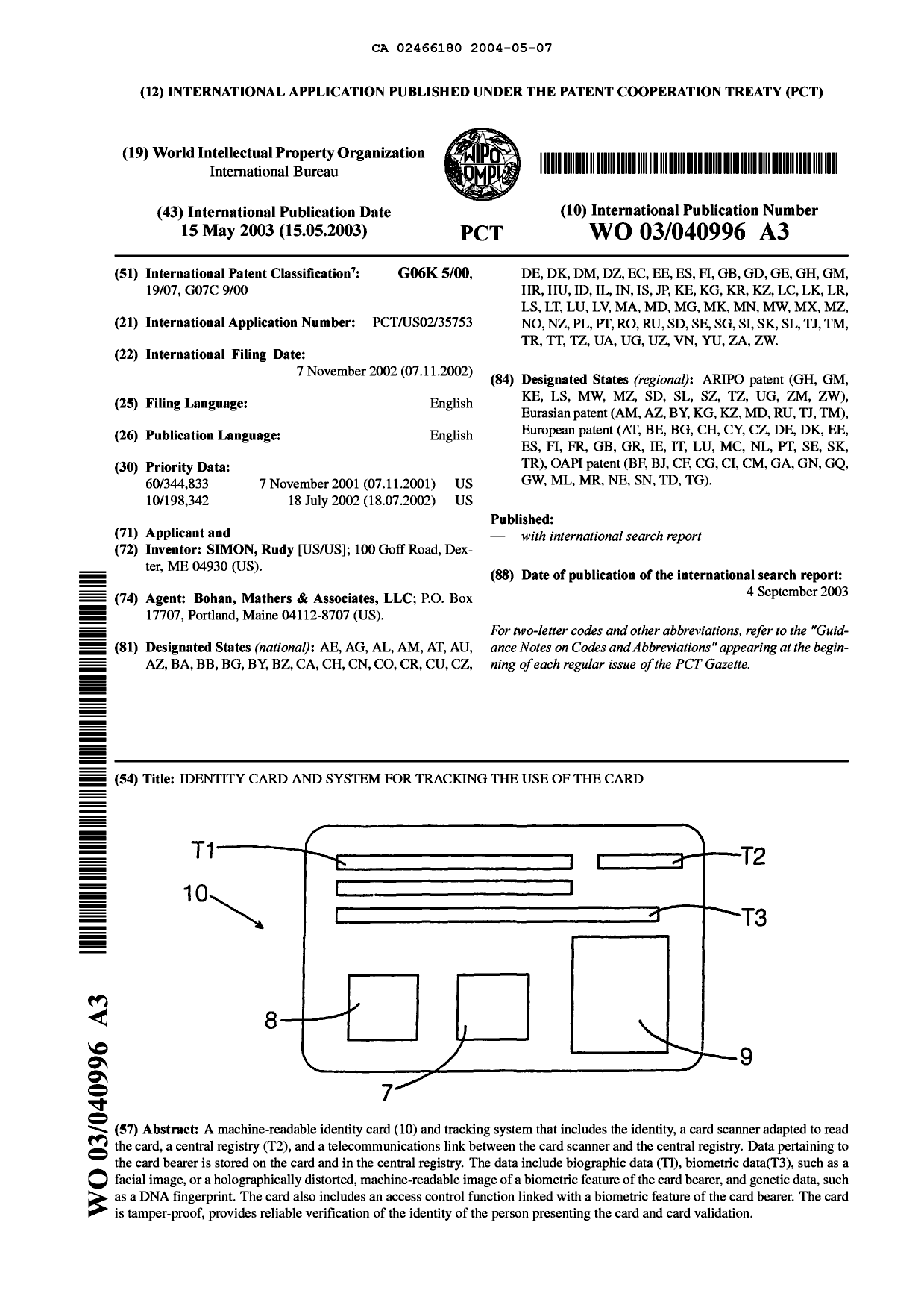 Document de brevet canadien 2466180. Abrégé 20031207. Image 1 de 1