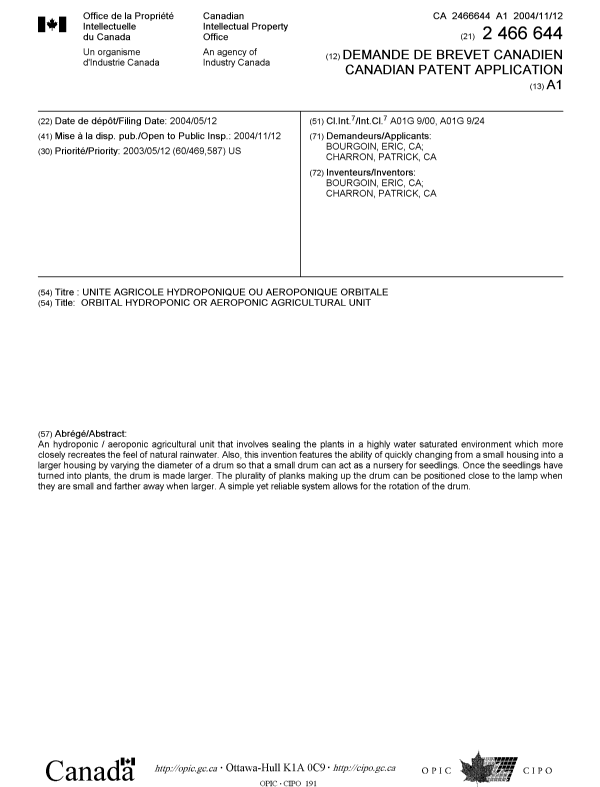 Document de brevet canadien 2466644. Page couverture 20041018. Image 1 de 1