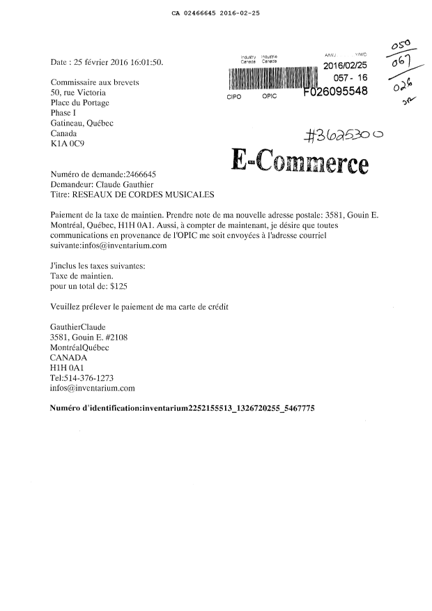 Document de brevet canadien 2466645. Correspondance 20151225. Image 1 de 1