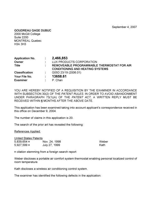 Canadian Patent Document 2466853. Prosecution-Amendment 20070904. Image 1 of 4