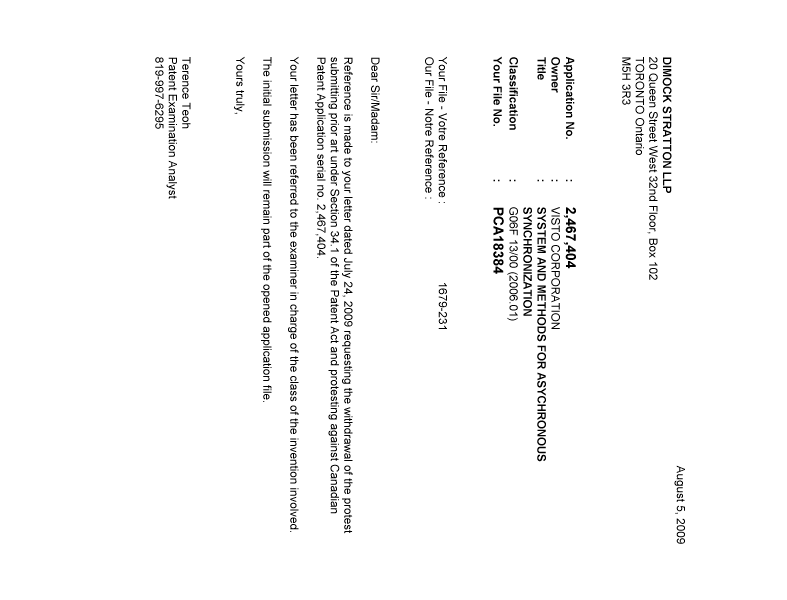 Canadian Patent Document 2467404. Prosecution-Amendment 20090805. Image 1 of 2