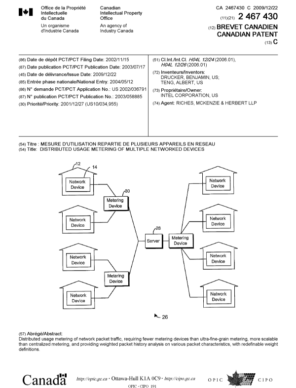 Document de brevet canadien 2467430. Page couverture 20091201. Image 1 de 1