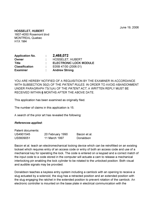 Document de brevet canadien 2468072. Poursuite-Amendment 20051219. Image 1 de 4