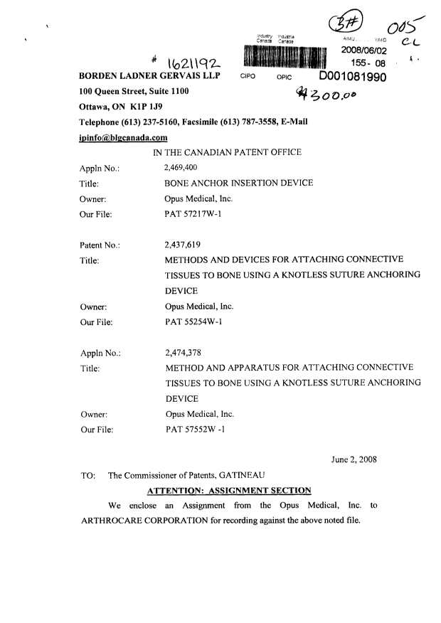 Document de brevet canadien 2469400. Cession 20080602. Image 1 de 14