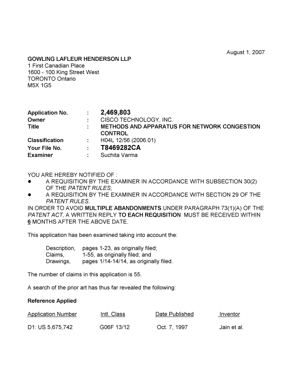 Canadian Patent Document 2469803. Prosecution-Amendment 20061201. Image 1 of 3