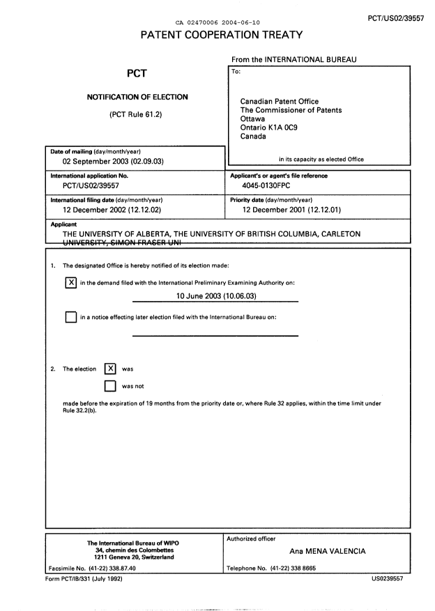 Document de brevet canadien 2470006. PCT 20040610. Image 1 de 7