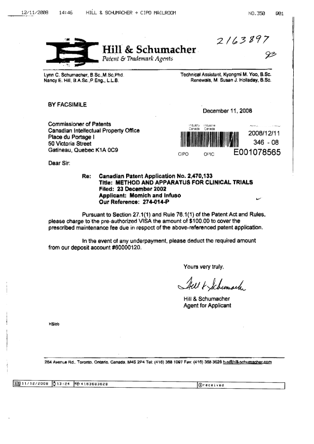 Document de brevet canadien 2470133. Taxes 20081211. Image 1 de 1