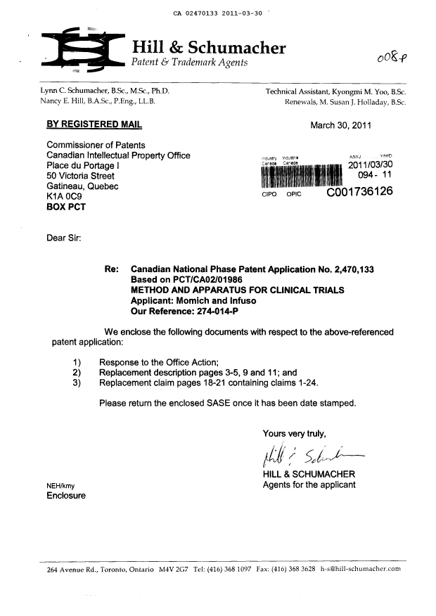 Document de brevet canadien 2470133. Poursuite-Amendment 20110330. Image 1 de 15