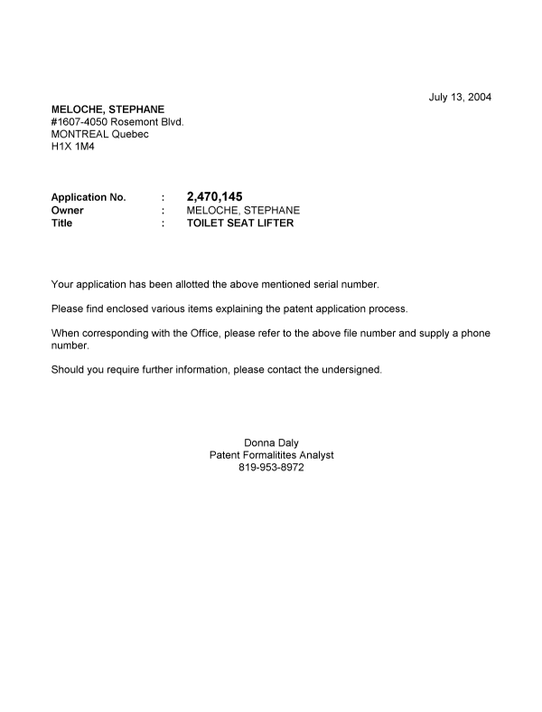 Canadian Patent Document 2470145. Correspondence 20031213. Image 1 of 1