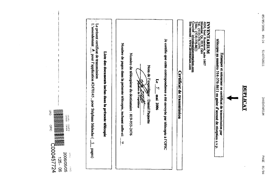 Document de brevet canadien 2470145. Poursuite-Amendment 20051205. Image 4 de 4