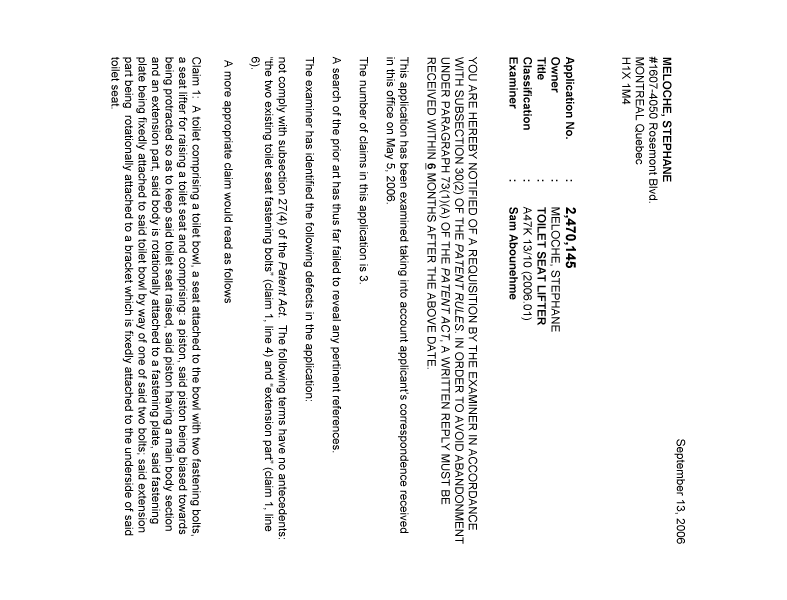 Canadian Patent Document 2470145. Prosecution-Amendment 20051213. Image 1 of 2