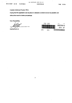Document de brevet canadien 2470145. Poursuite-Amendment 20061213. Image 2 de 4